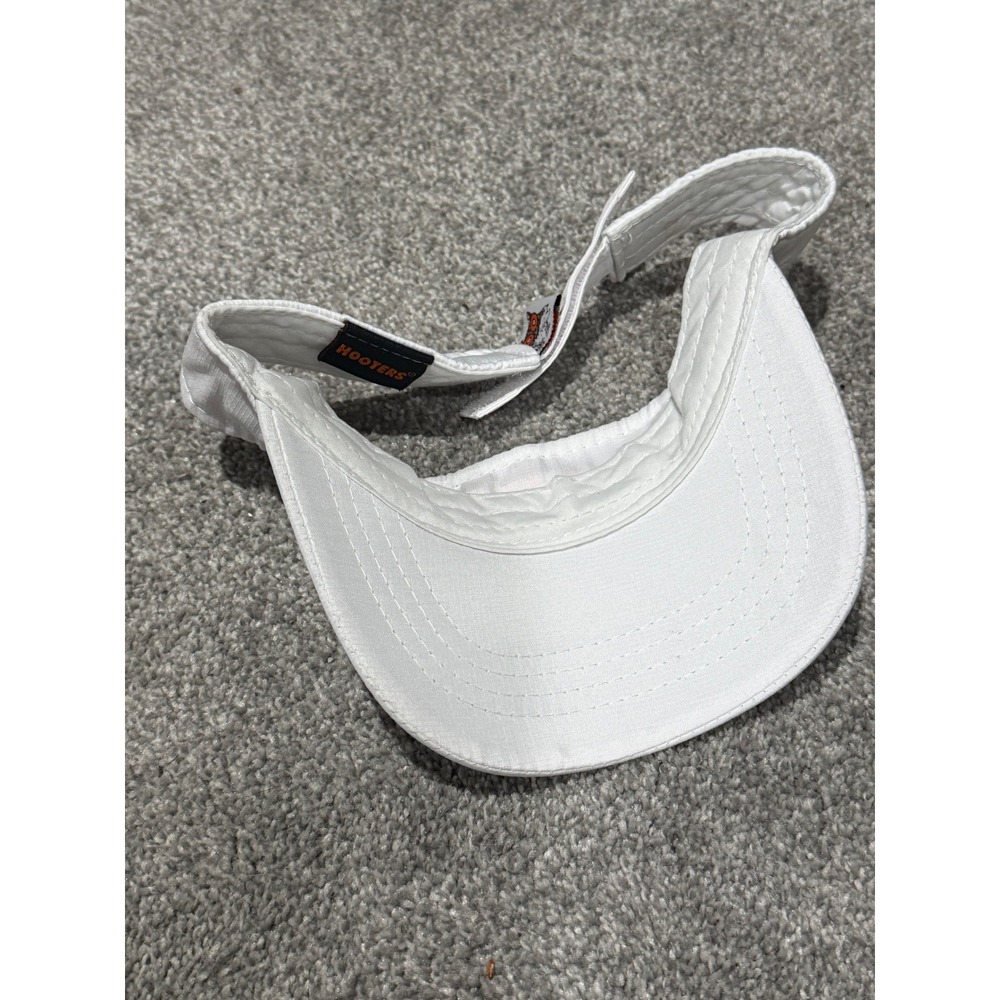 Hooters Restaurant Uniform Visor Hat White Orange Embroidered Adjustable Logo - Picture 3 of 3